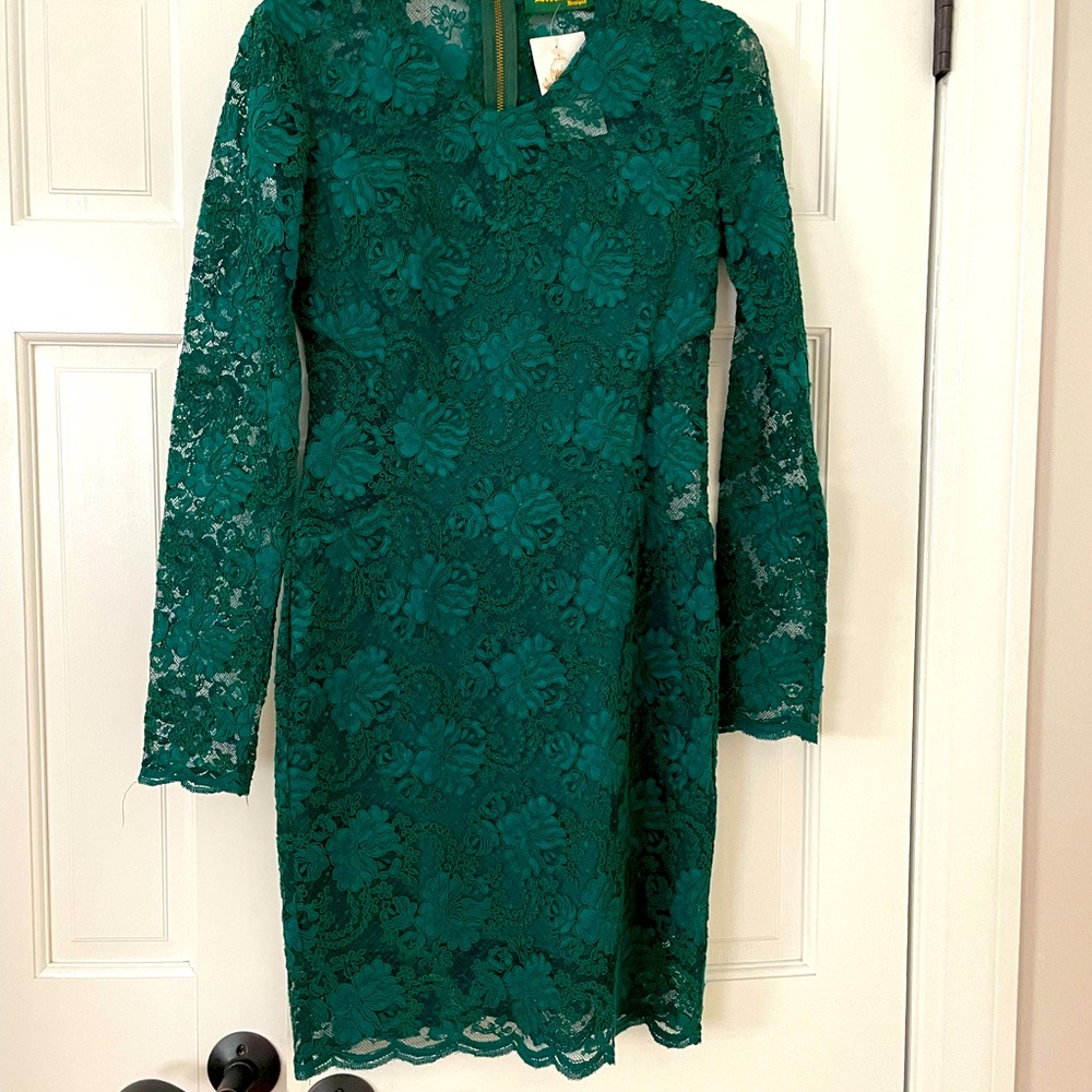 Emerald Green Lace Lined Cocktail Dress